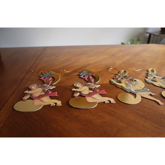 Lot 6x Victorian Die Cut Out Christmas Ornament Angel Cherub Musical Note Bows - Picture 5 of 12